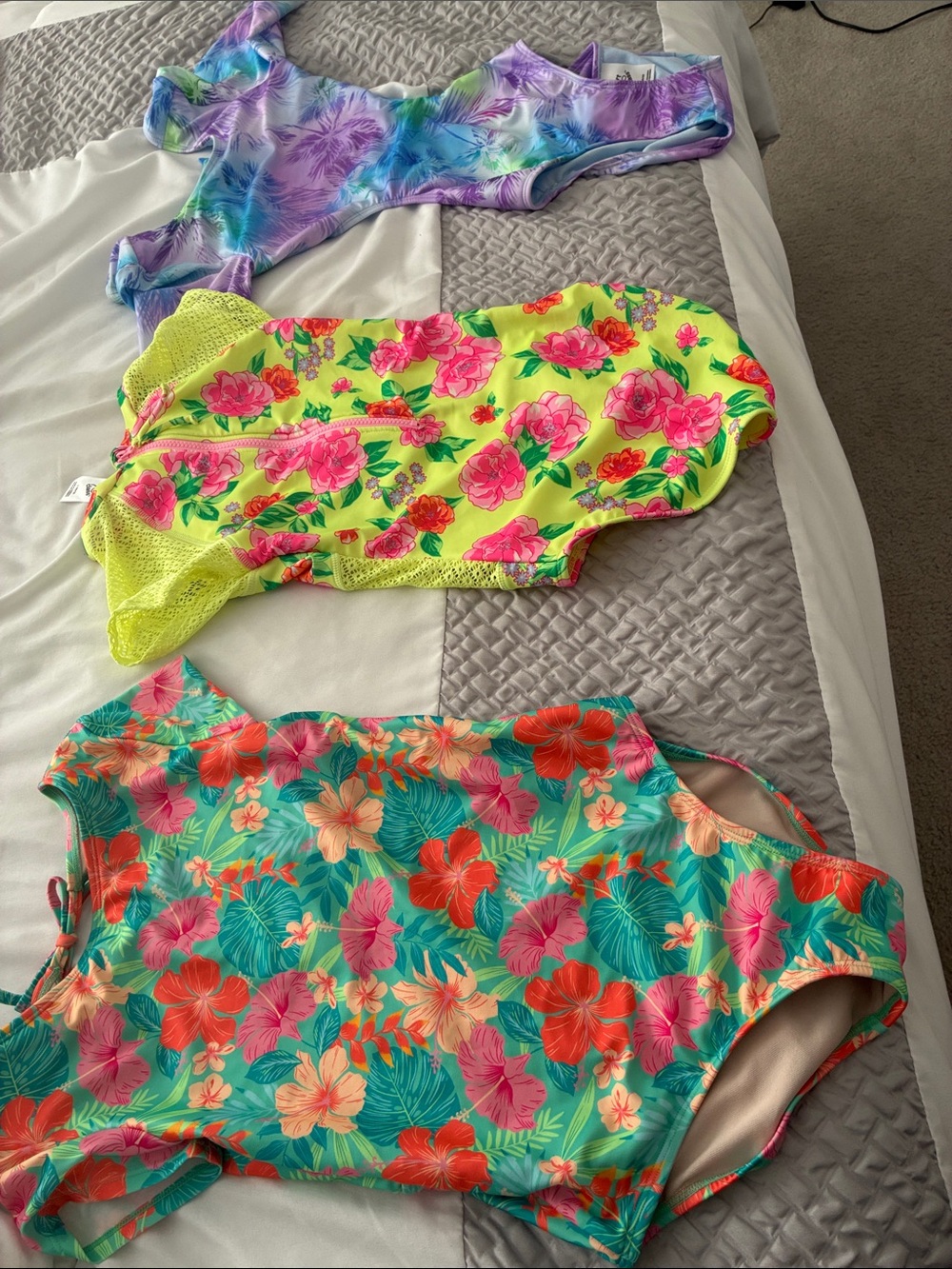 Girls bathing suit lot -  Neon Yellow & Teal Floral One-Piece Swimsuit Set